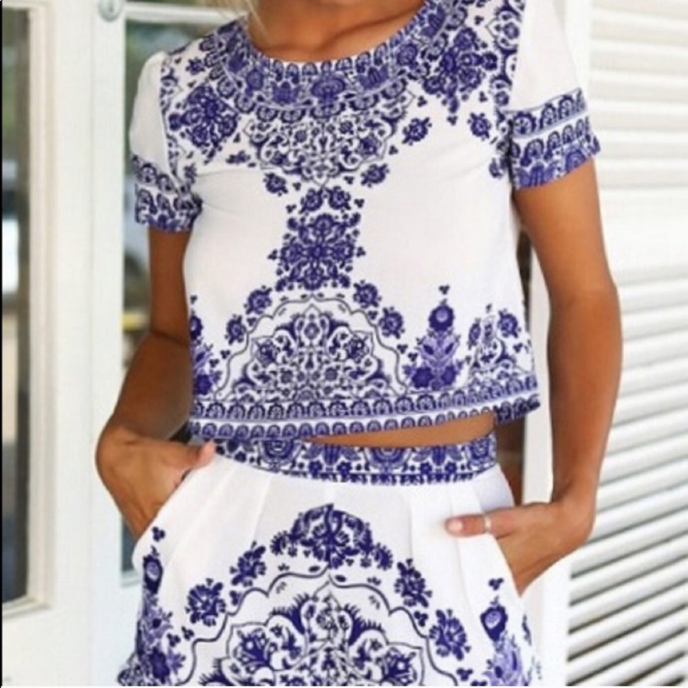 Shein- porcelain two piece - crop top and short
